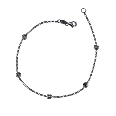 Bracciale da uomo in oro brunito 18k a 5 castoni con diamanti neri, cm 20