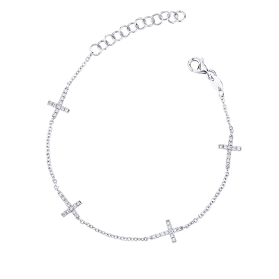 18k white gold bracelet with diamond crosses