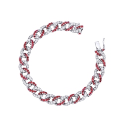 18k white gold cuban bracelet with rubies and diamonds