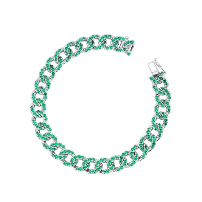 18k white gold cuban link bracelet with emeralds