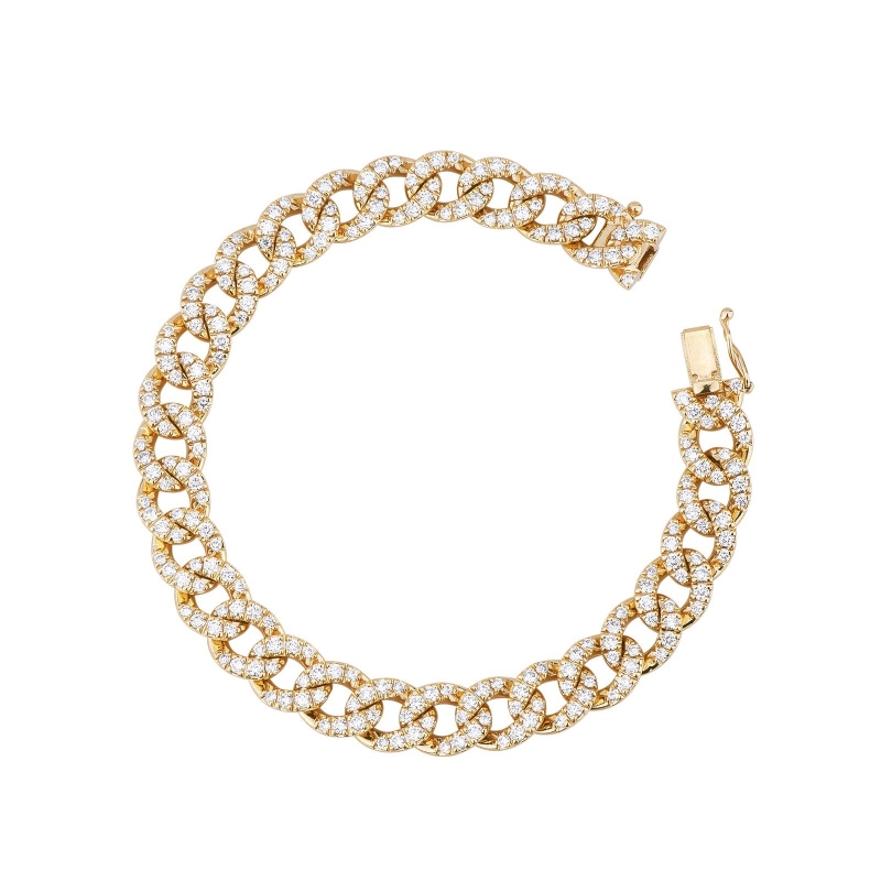 Cuban bracelet in 18k yellow gold with diamonds
