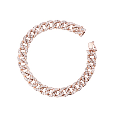 Cuban bracelet in 18k rose gold with diamonds