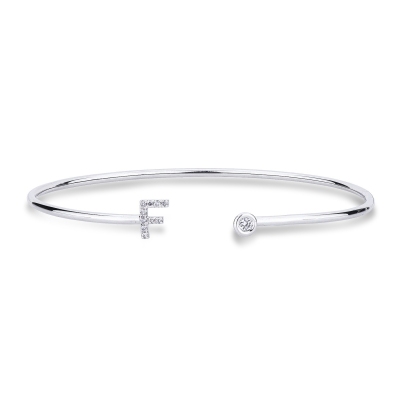 18k white gold rigid bracelet with letter F