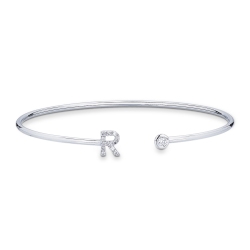 18k white gold rigid bracelet with letter R with diamonds