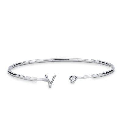 18k white gold rigid bracelet with letter V