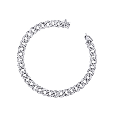 18k white gold cuban bracelet with diamonds
