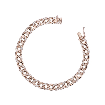 Bracciale groumette alternato in oro rosa 18k e diamanti