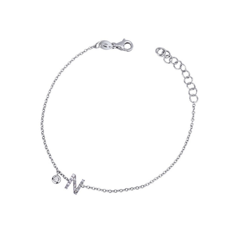 18k white gold bracelet with letter N with diamonds