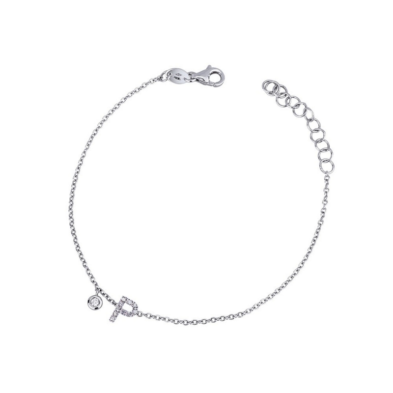 Bracciale lettera P in oro bianco 18k con diamanti