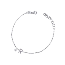 18k white gold bracelet with letter R with diamonds