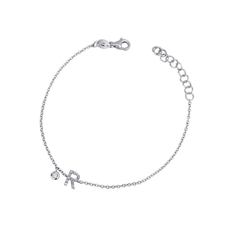 18k white gold bracelet with letter R with diamonds