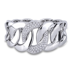 Rigid cuban bracelet in 18k white gold with diamonds