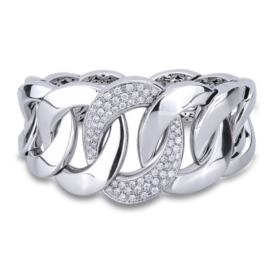 Rigid cuban bracelet in 18k white gold with diamonds