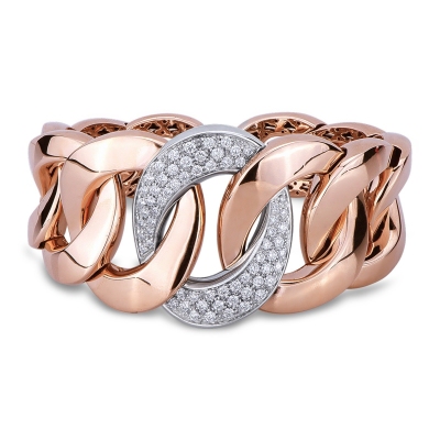 Rigid cuban bracelet in 18k rose gold with diamonds