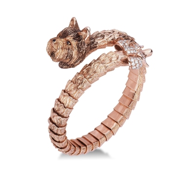 18k rose gold rigid bracelet with fox terrier's face
