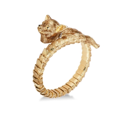 18k yellow gold rigid bracelet with chihuahua's face