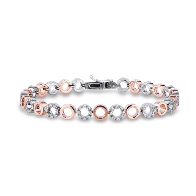 18k rose and white gold oval links bracelet with diamonds