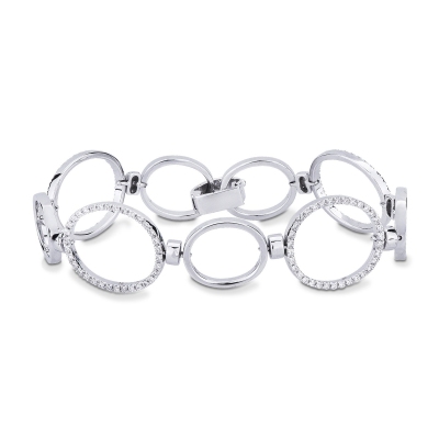 Bracelet with alternate ovals in 18k white gold and diamonds