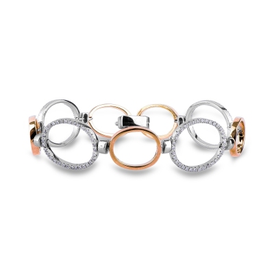 Ovals bracelet with 18k rose and white gold with diamonds