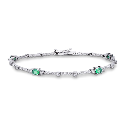 18k white gold alternate bracelet with emerald and diamonds