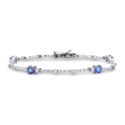 18k white gold alternate bracelet with diamonds and 4 blue sapphires 