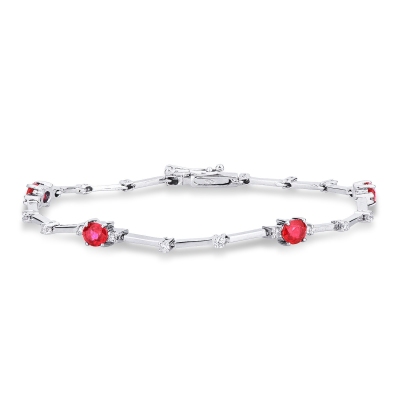 Alternate bracelet with rubies and round cut diamonds