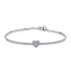 18k white gold rigid bracelet with spheres and heart with diamonds
