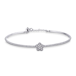 18k white gold rigid bracelet with spheres and flower with diamonds