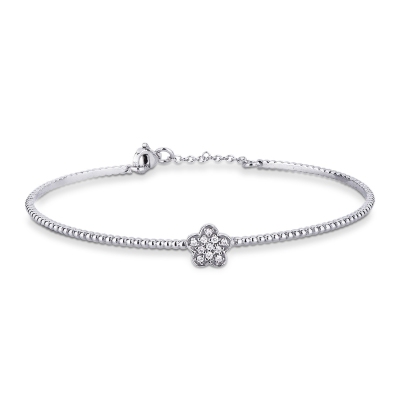 18k white gold rigid bracelet with spheres and flower with diamonds