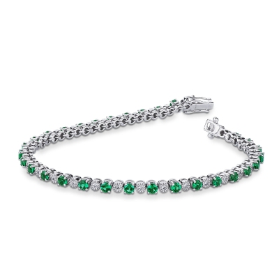 Alternate 18k white gold bracelet with emeralds and diamonds