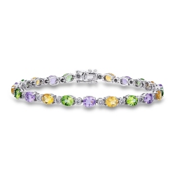 Bracciale In Pietre Naturali Amazzonite Con Catena In Argento 925 - Bracciale Donna Multicolore Bohémien Fatto A Mano