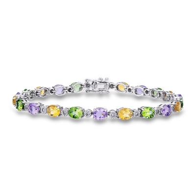 Alternate bracelet in white gold 18k with multicolor gemstones and diamonds 