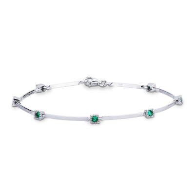 Alternate bracelet in 18k white gold with emeralds, 18 cm