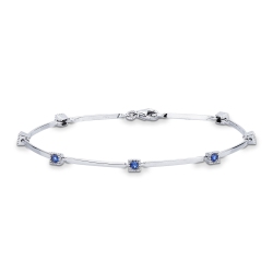 Bracciale alternato in oro bianco 18k con zaffiri blu, cm 18