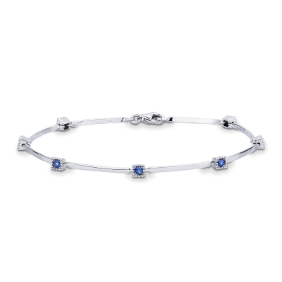 Bracciale alternato in oro bianco 18k con zaffiri blu, cm 18