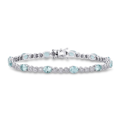 18k white gold segment bracelet with aquamarines and diamonds
