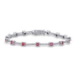 Alternate bracelet with rubies settend on square bezel and diamonds
