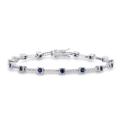18k white gold alternate bracelet with blue sapphires and diamonds 