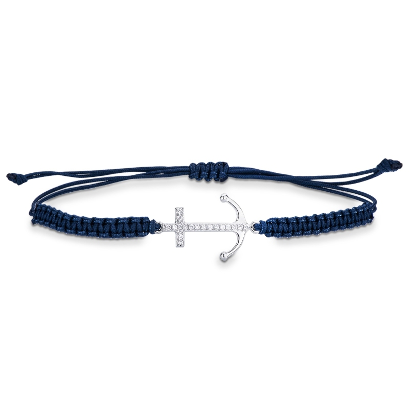 Blue tissue bracelet with infinite charm in white gold 18k and diamonds