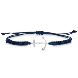 BRACCIALE uomo CON ANCORA IN BRILLANTI, TESSUTO BLU