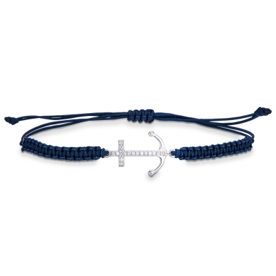 BRACCIALE uomo CON ANCORA IN BRILLANTI, TESSUTO BLU