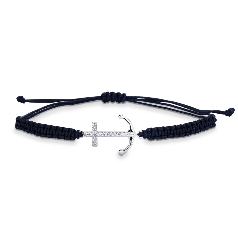 BRACCIALE uomo CON ANCORA IN BRILLANTI, TESSUTO NERO