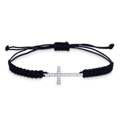 BRACCIALE uomo CON CROCE IN BRILLANTI, TESSUTO NERO.