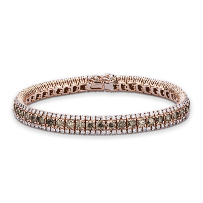 18k rose gold tennis bracelet with white and brown diamonds