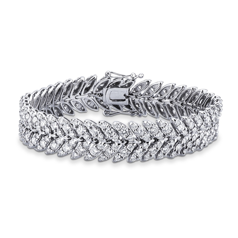 Bracciale in oro bianco 18k con maglie a spiga tipo navette in diamanti.