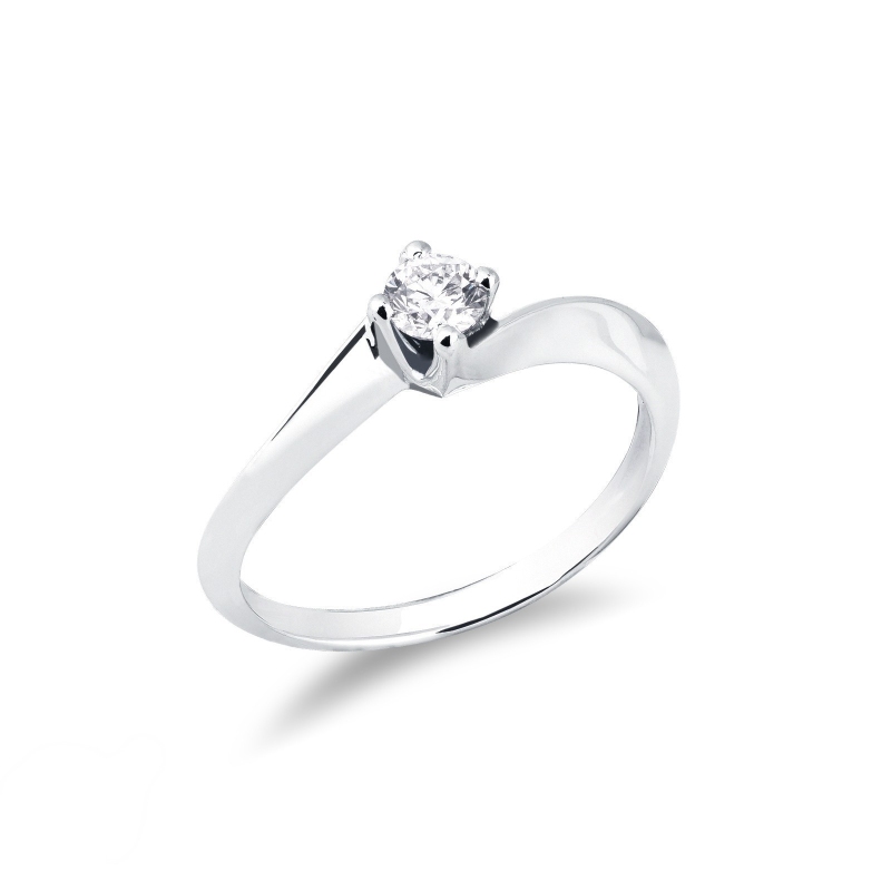 Solitario griffe a 4 punte in oro bianco 18k con Diamante ct. 0,20