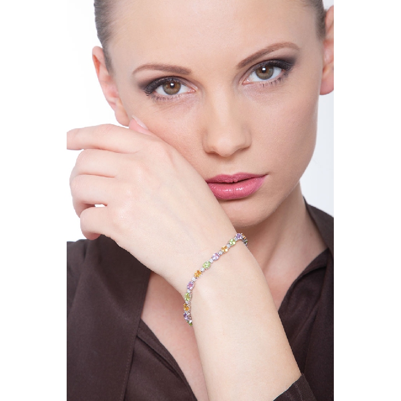 Alternate bracelet in white gold 18k with multicolor gemstones and diamonds 