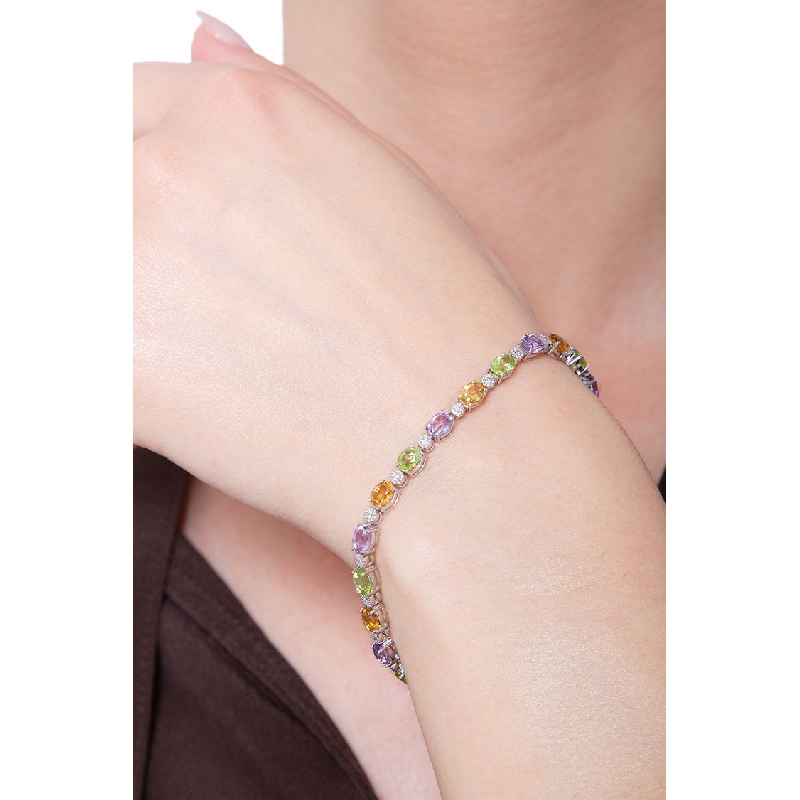 Alternate bracelet in white gold 18k with multicolor gemstones and diamonds 