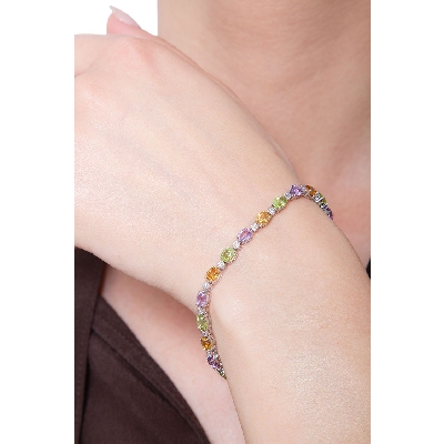 Alternate bracelet in white gold 18k with multicolor gemstones and diamonds 