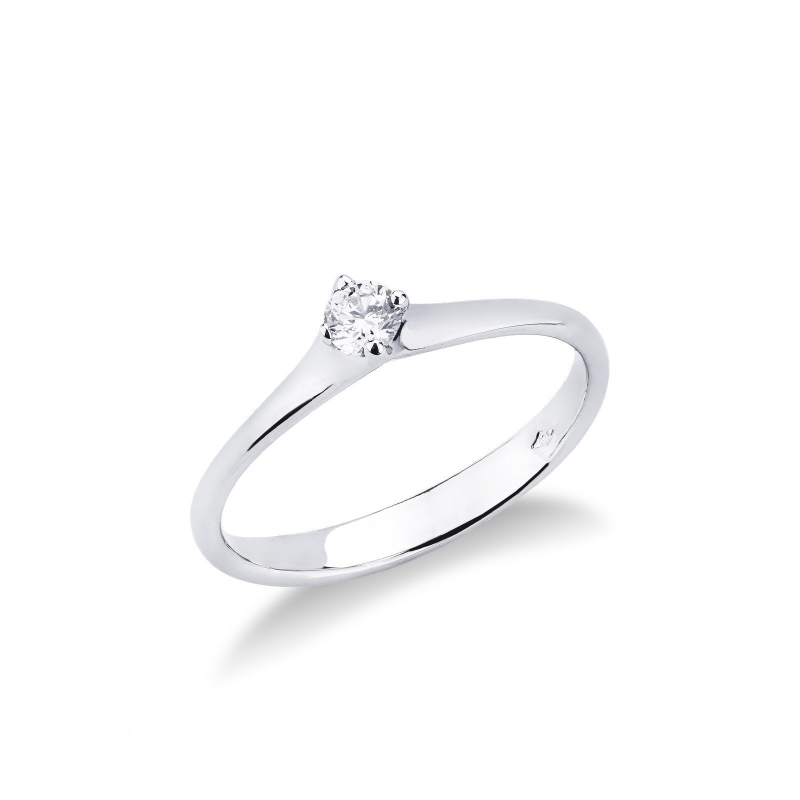 Solitario lineare rombo a 4 punte in oro bianco 18k con Diamante ct. 0,15